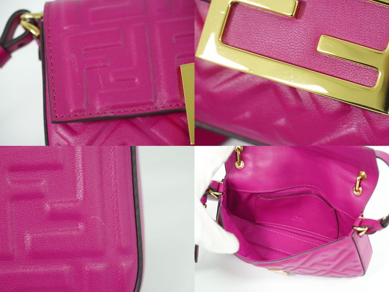 Authentic Fendi Baguette Phone Pouch Zucca 2WAY Shoulder Bag Handbag Pochette