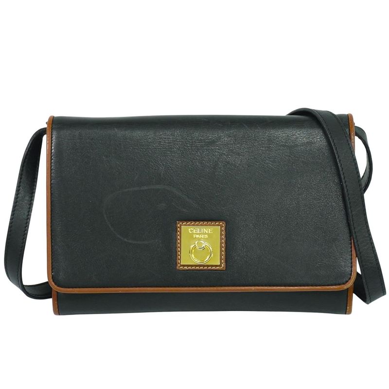 Authentic Celine Leather Shoulder Bag Pochette Black Bag Pre-owned [follow-up