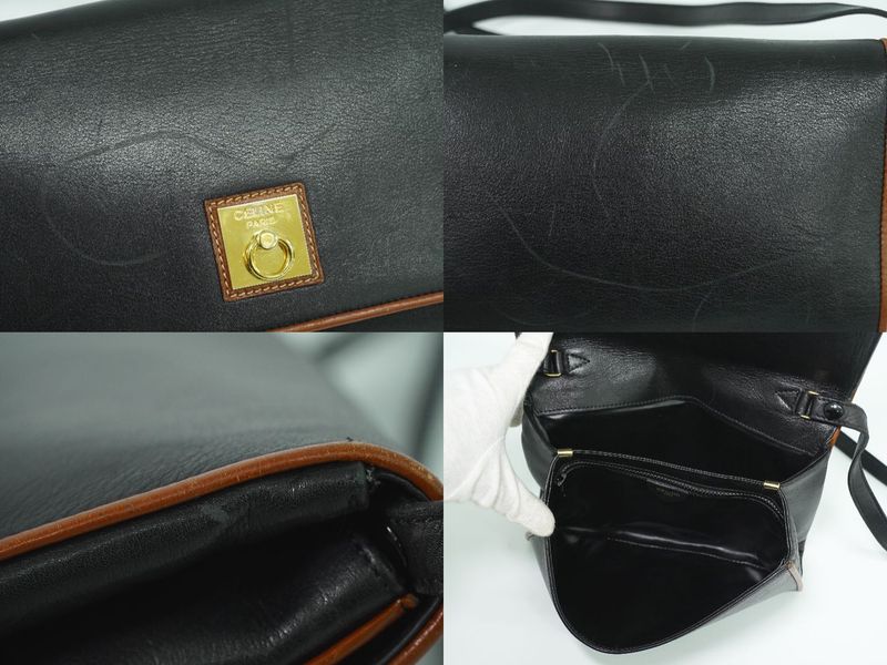 Authentic Celine Leather Shoulder Bag Pochette Black Bag Pre-owned [follow-up