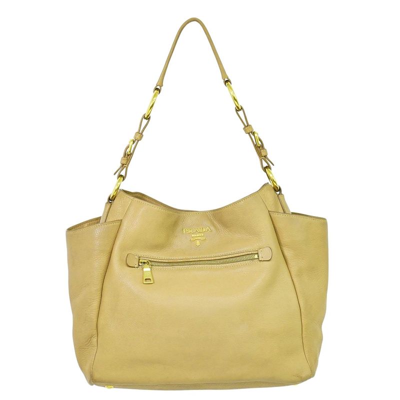 Authentic Prada Leather Shoulder Bag Beige Bag Pre-owned [follow-up Discount
