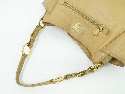 Authentic Prada Leather Shoulder Bag Beige Bag Pre-owned [follow-up Discount