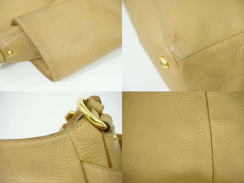 Authentic Prada Leather Shoulder Bag Beige Bag Pre-owned [follow-up Discount