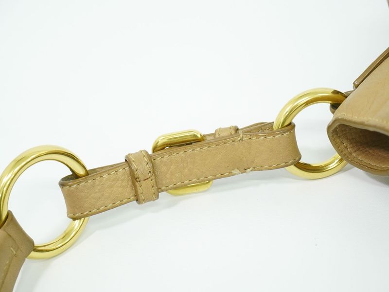 Authentic Prada Leather Shoulder Bag Beige Bag Pre-owned [follow-up Discount