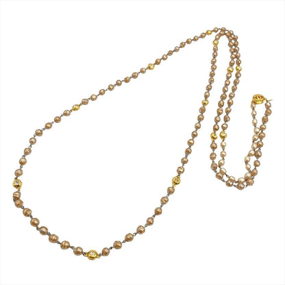 Chanel Vintage Long Necklace Metal Faux Pearl Rhinestone 184cm (7244in) Gold