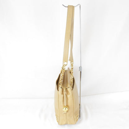 USED Chanel Triple Coco Chain Shoulder Bag Seal #3 Caviar Skin Beige Ladies