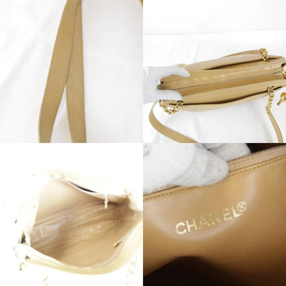 USED Chanel Triple Coco Chain Shoulder Bag Seal #3 Caviar Skin Beige Ladies