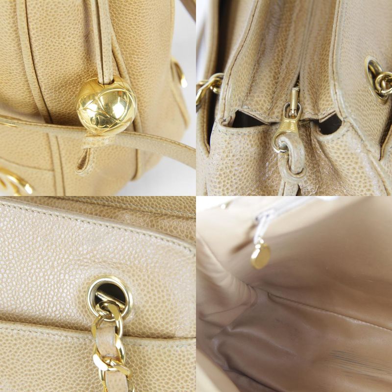 USED Chanel Triple Coco Chain Shoulder Bag Seal #3 Caviar Skin Beige Ladies