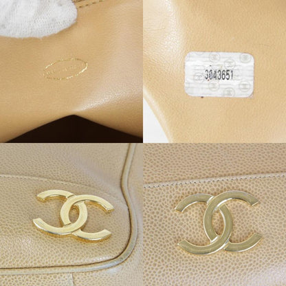 USED Chanel Triple Coco Chain Shoulder Bag Seal #3 Caviar Skin Beige Ladies