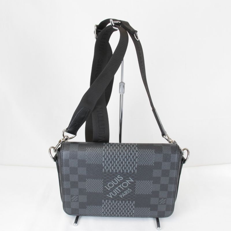 Used" Louis Vuitton N50013/rfid Studio Shoulder Bag Damier Graphite Canvas/leath