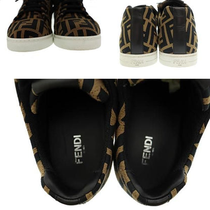 Fendi Zucca Pattern FF Logo Canvas Leather Low Cut Sneakers 1258 7E Brown Black