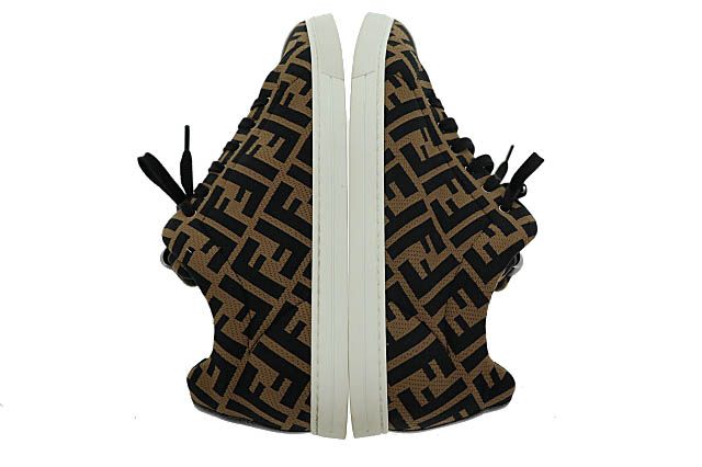 Fendi Zucca Pattern FF Logo Canvas Leather Low Cut Sneakers 1258 7E Brown Black