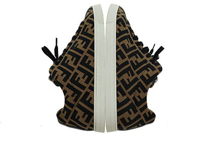 Fendi Zucca Pattern FF Logo Canvas Leather Low Cut Sneakers 1258 7E Brown Black