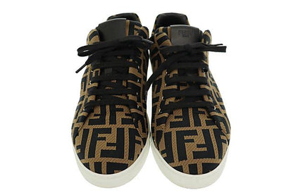 Fendi Zucca Pattern FF Logo Canvas Leather Low Cut Sneakers 1258 7E Brown Black