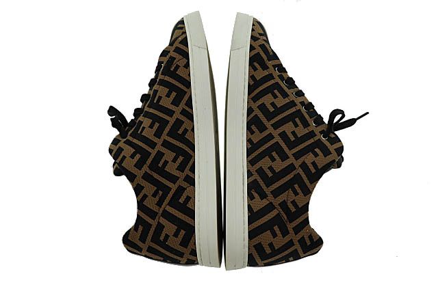 Fendi Zucca Pattern FF Logo Canvas Leather Low Cut Sneakers 1258 7E Brown Black