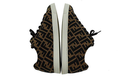 Fendi Zucca Pattern FF Logo Canvas Leather Low Cut Sneakers 1258 7E Brown Black