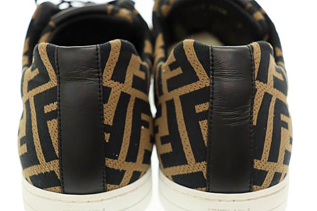 Fendi Zucca Pattern FF Logo Canvas Leather Low Cut Sneakers 1258 7E Brown Black