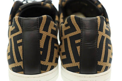 Fendi Zucca Pattern FF Logo Canvas Leather Low Cut Sneakers 1258 7E Brown Black