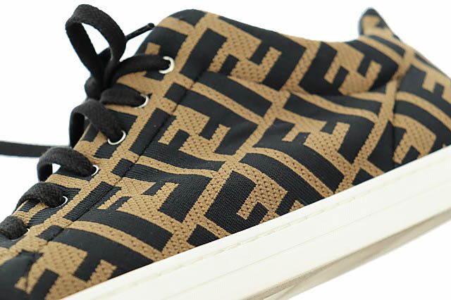Fendi Zucca Pattern FF Logo Canvas Leather Low Cut Sneakers 1258 7E Brown Black