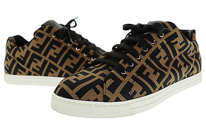 Fendi Zucca Pattern FF Logo Canvas Leather Low Cut Sneakers 1258 7E Brown Black