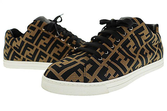 Fendi Zucca Pattern FF Logo Canvas Leather Low Cut Sneakers 1258 7E Brown Black