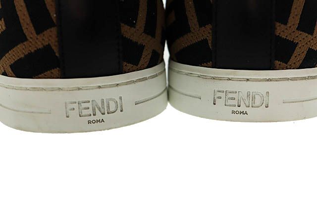 Fendi Zucca Pattern FF Logo Canvas Leather Low Cut Sneakers 1258 7E Brown Black