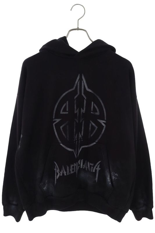 Balenciaga 24AW 767877 Tqvt3 Metal BB Stencil Pullover Hoodie Men's S