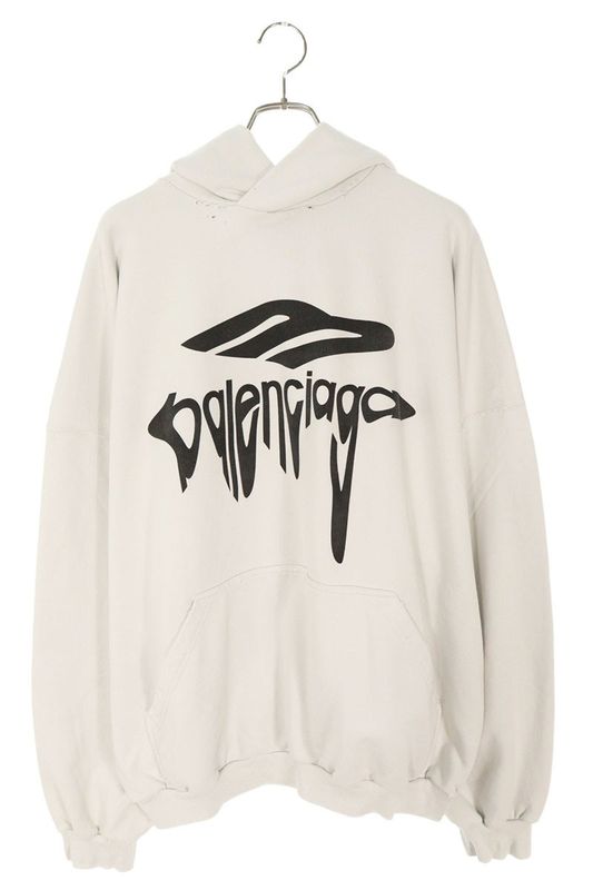 Balenciaga 25SS 803265 Trvs9 Damaged Logo Pullover Hoodie Men's S