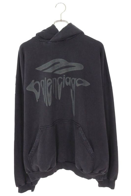 Balenciaga 25SS 803265 Trvs9 Damaged Logo Pullover Hoodie Men's S