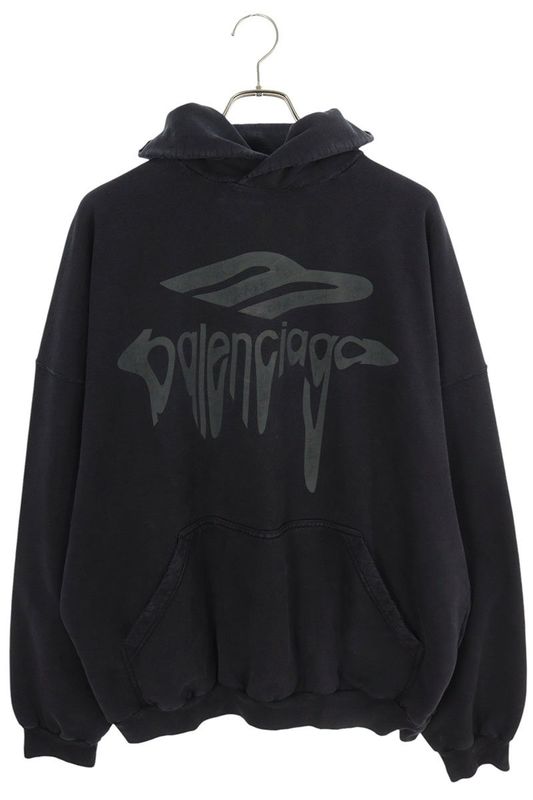 Balenciaga 25SS 803265 Trvs9 Damaged Logo Pullover Hoodie Men's XS
