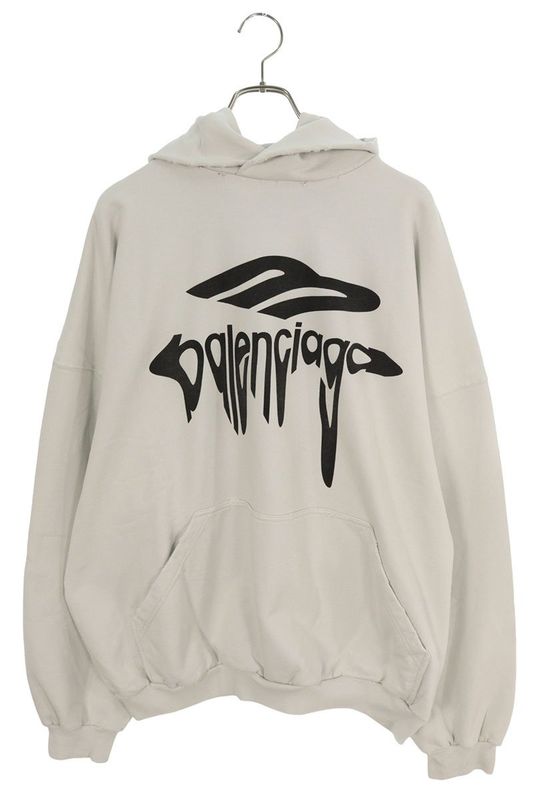 Balenciaga 25SS 803265 Trvs9 Damaged Logo Pullover Hoodie Men's XS