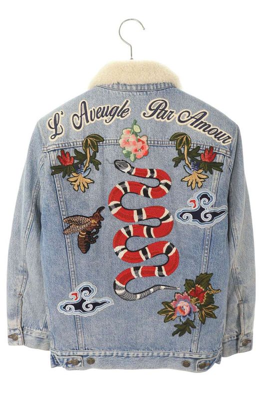 Gucci 458514 Xr482 DIY Patch Design Denim Mouton Blouson Men 40