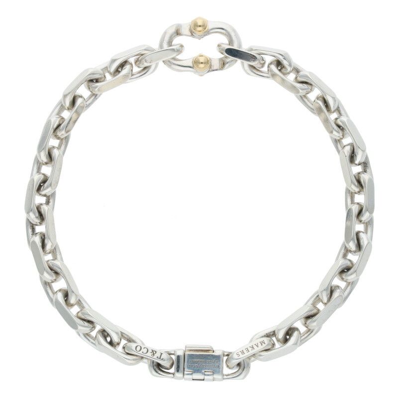 Tiffany & Co Makers 18K Combination Narrow Chain Silver Bracelet Men's