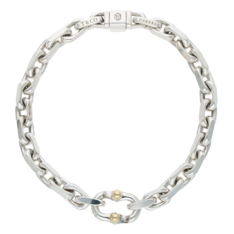 Tiffany & Co Makers 18K Combination Narrow Chain Silver Bracelet Men's