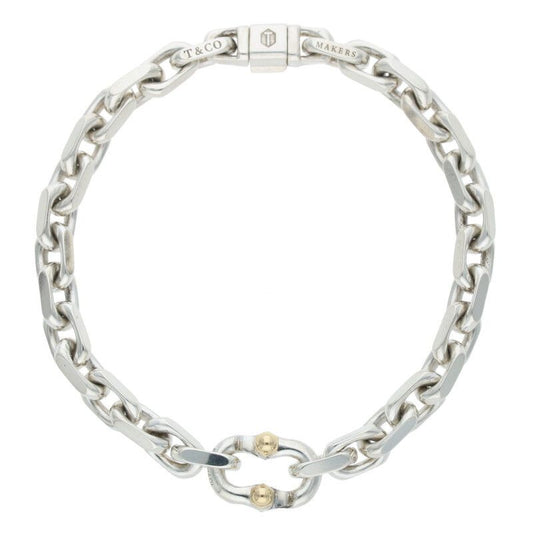 Tiffany & Co Makers 18K Combination Narrow Chain Silver Bracelet Men's