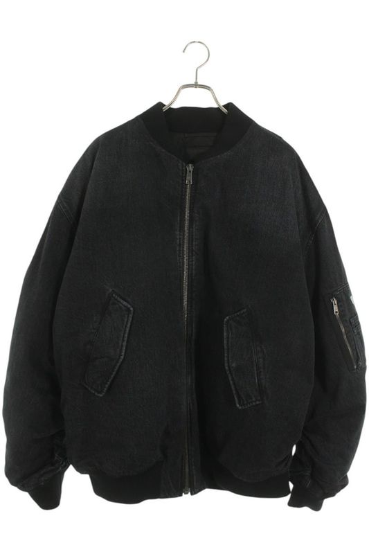 Prada Geb265 S000 15R6 Triangle Plate Arm Gathered Denim Bomber Blouson Men's M