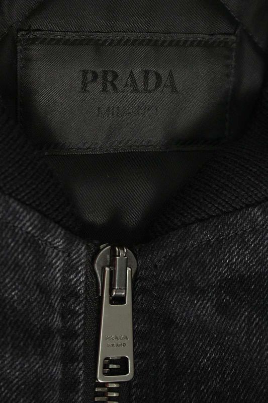 Prada Geb265 S000 15R6 Triangle Plate Arm Gathered Denim Bomber Blouson Men's M