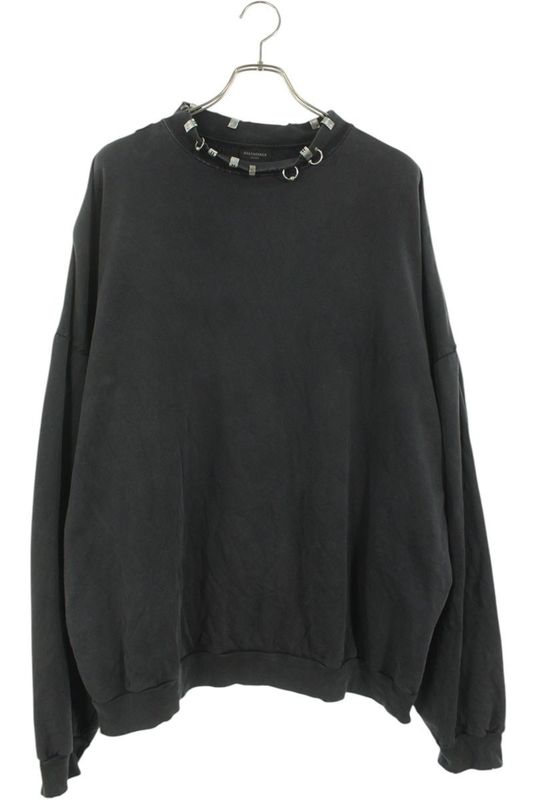 Balenciaga 762718 Tpvd9 Earrings Crew Neck Vintage Finish Sweatshirt Men's 3