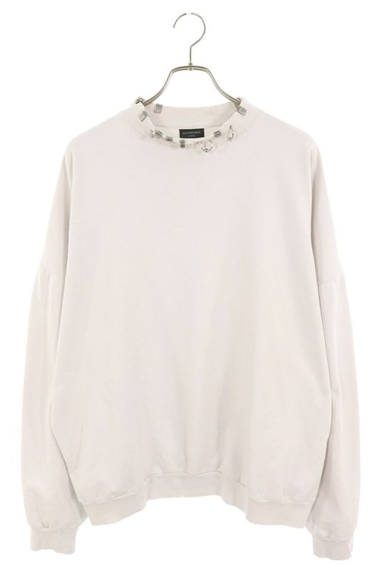 Balenciaga 23AW 762718 Tpvd9 Earrings Crew Neck Vintage Finish Sweatshirt Men's