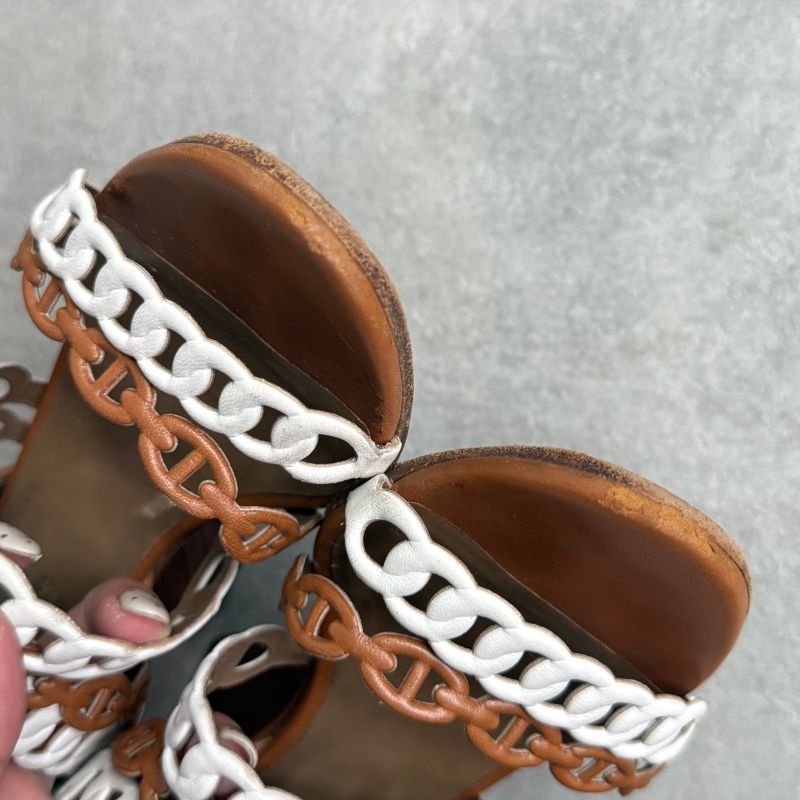 Hermes Romanza Leather Chaine D'ancre Sandals Brown Strap Women's 36 1 2 23.5cm