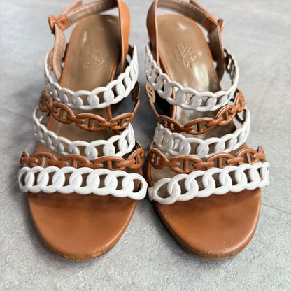 Hermes Romanza Leather Chaine D'ancre Sandals Brown Strap Women's 36 1 2 23.5cm