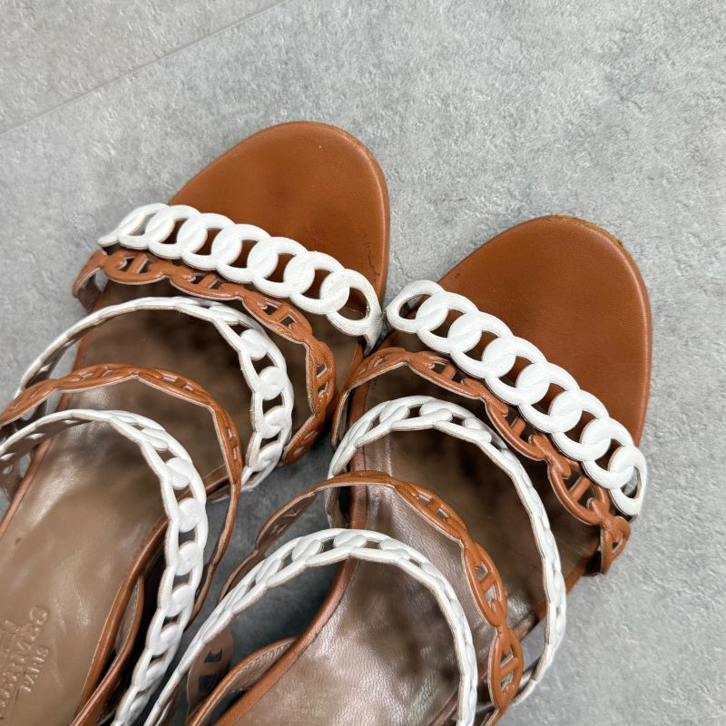 Hermes Romanza Leather Chaine D'ancre Sandals Brown Strap Women's 36 1 2 23.5cm