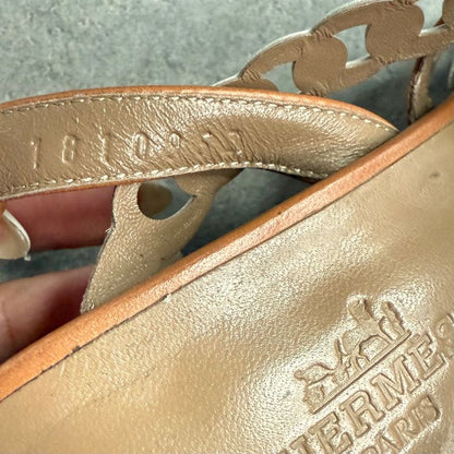 Hermes Romanza Leather Chaine D'ancre Sandals Brown Strap Women's 36 1 2 23.5cm