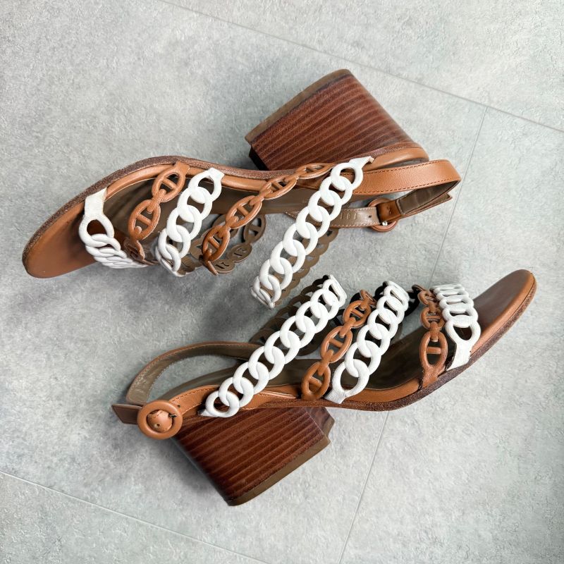Hermes Romanza Leather Chaine D'ancre Sandals Brown Strap Women's 36 1 2 23.5cm