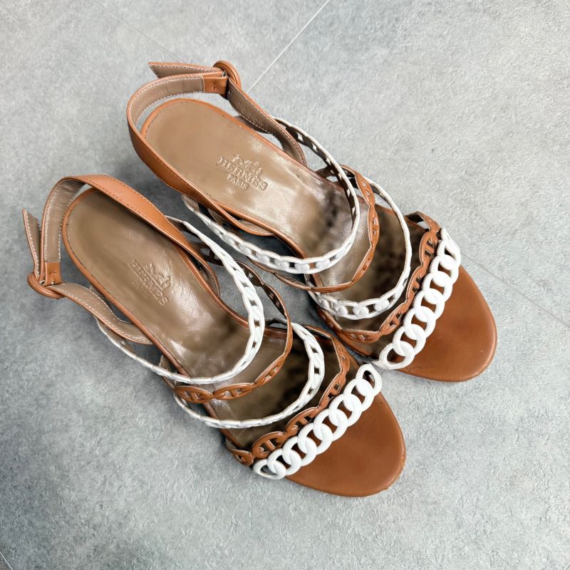 Hermes Romanza Leather Chaine D'ancre Sandals Brown Strap Women's 36 1 2 23.5cm