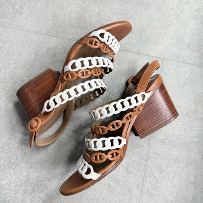 Hermes Romanza Leather Chaine D'ancre Sandals Brown Strap Women's 36 1 2 23.5cm