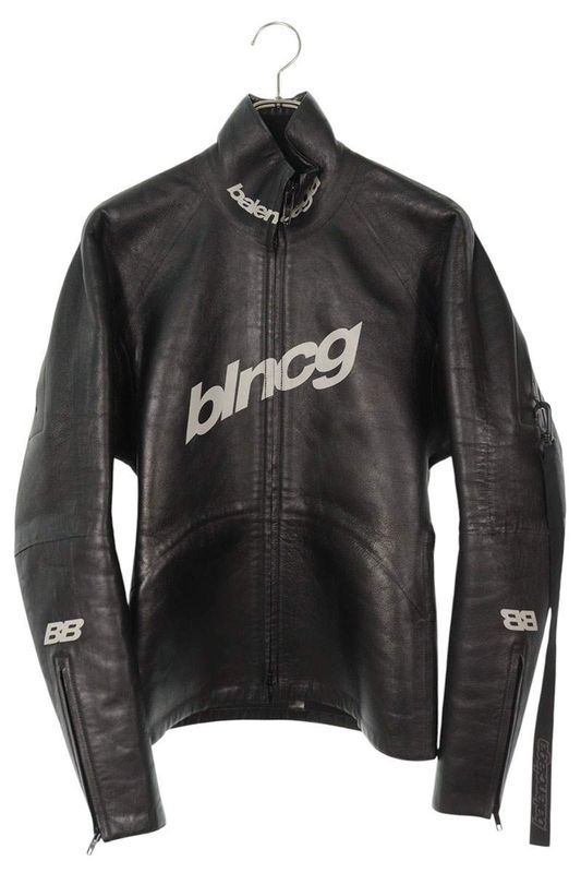 Balenciaga 641275 Tks01 Logo Print Cow Leather Jacket Men's 44