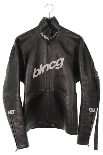 Balenciaga 641275 Tks01 Logo Print Cow Leather Jacket Men's 44