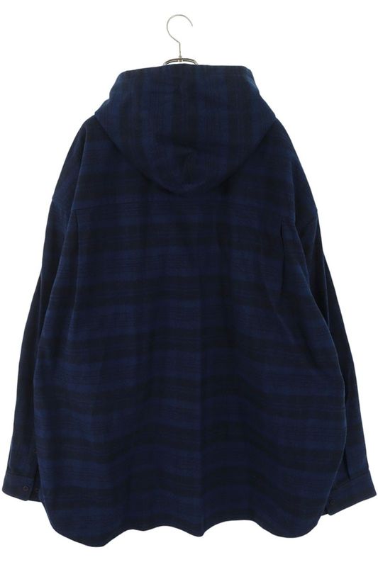 Balenciaga 22AW 720109 Tnm35 Checked Flannel Hoodie Long Sleeve Shirt Men's 4
