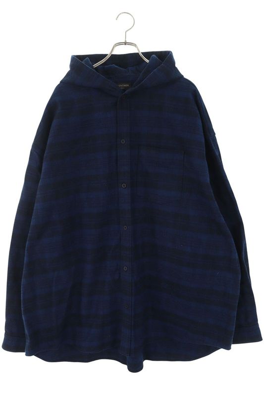 Balenciaga 22AW 720109 Tnm35 Checked Flannel Hoodie Long Sleeve Shirt Men's 4