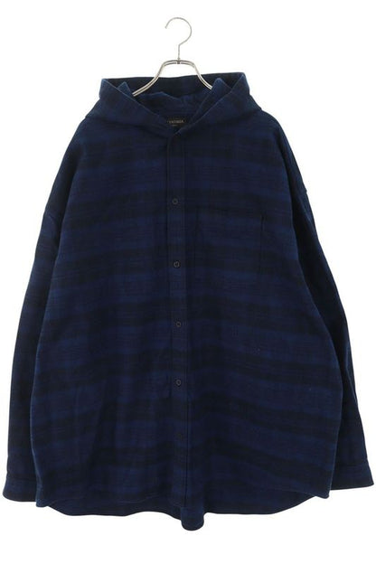 Balenciaga 22AW 720109 Tnm35 Checked Flannel Hoodie Long Sleeve Shirt Men's 4